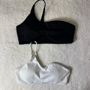 2 Piece One Shoulder Sports Bra Bundle Small Black White Minimalist